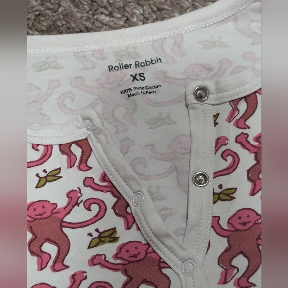 Roller Rabbit Pink Monkeys Pajamas Preppy Cute Cotton 2 piece set - Picture 3 of 7